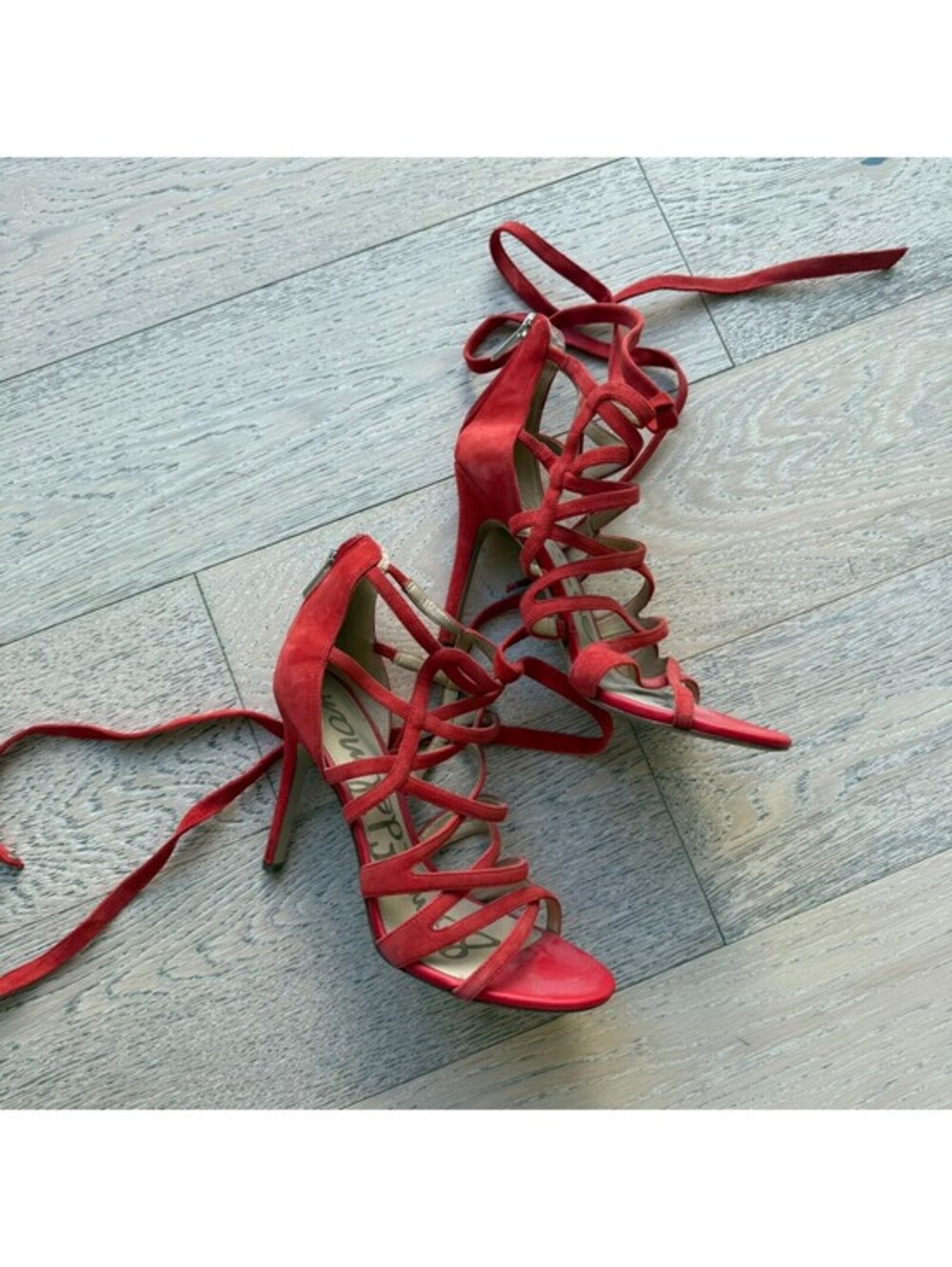 Sam Edelmann Red Suede Strappy High Heel Sandals 7